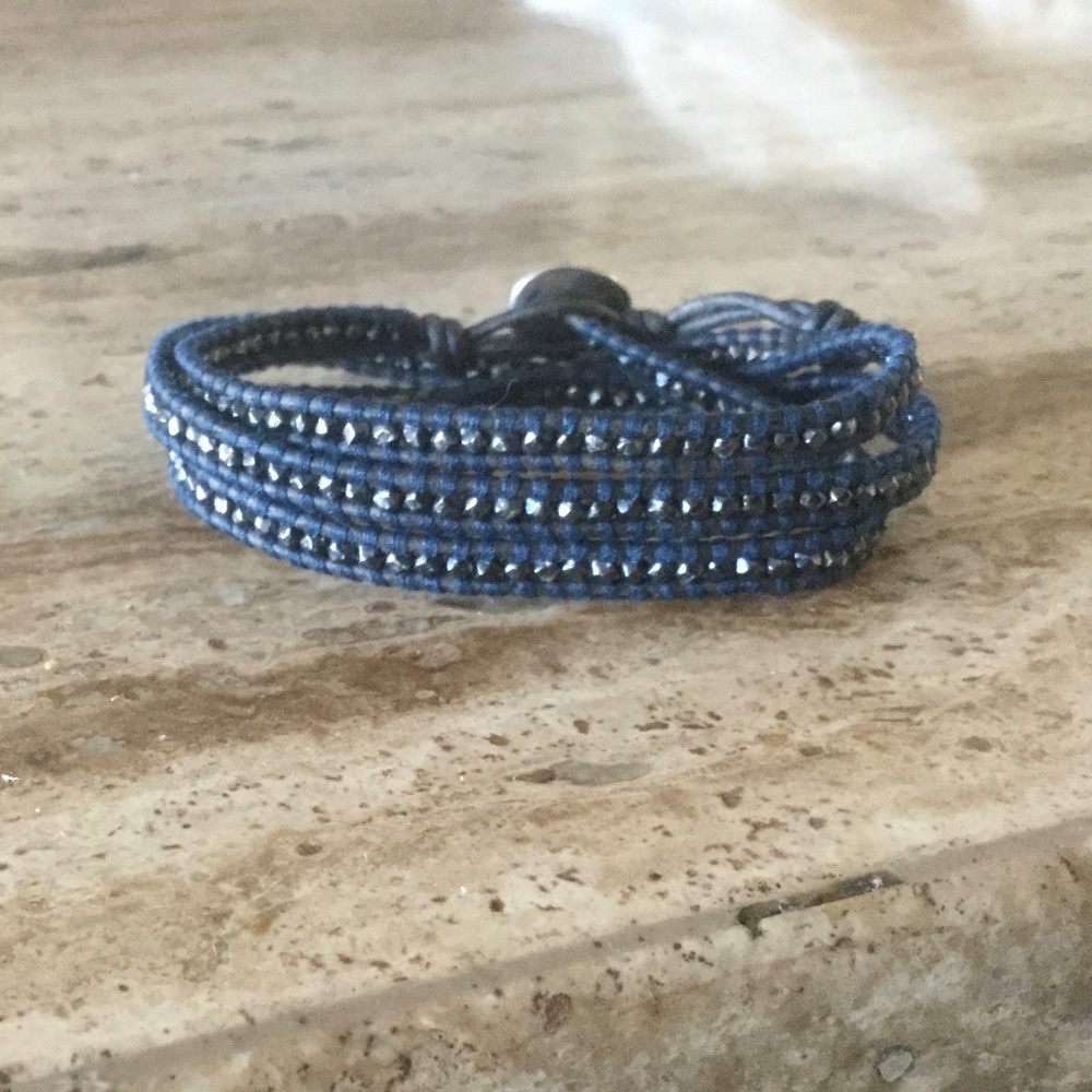 BRAND NEW Chan Luu Adjustable Triple Wrap Eclectic Crystal & Leather Bracelet